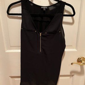 Express Black Tank Top with Dual Fabrics and Gold Front Zipper - Size S